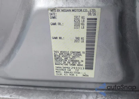 2016 Nissan Altima 2.5 Sl from USA, damaged, VIN 1N4AL3AP4GC293313